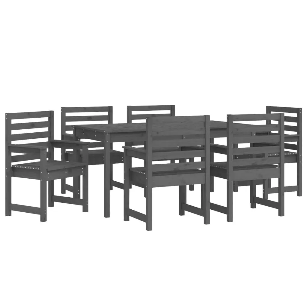 7 Piece Outdoor Garden Dining Set Solid Pine Wood Grey Table Chairs