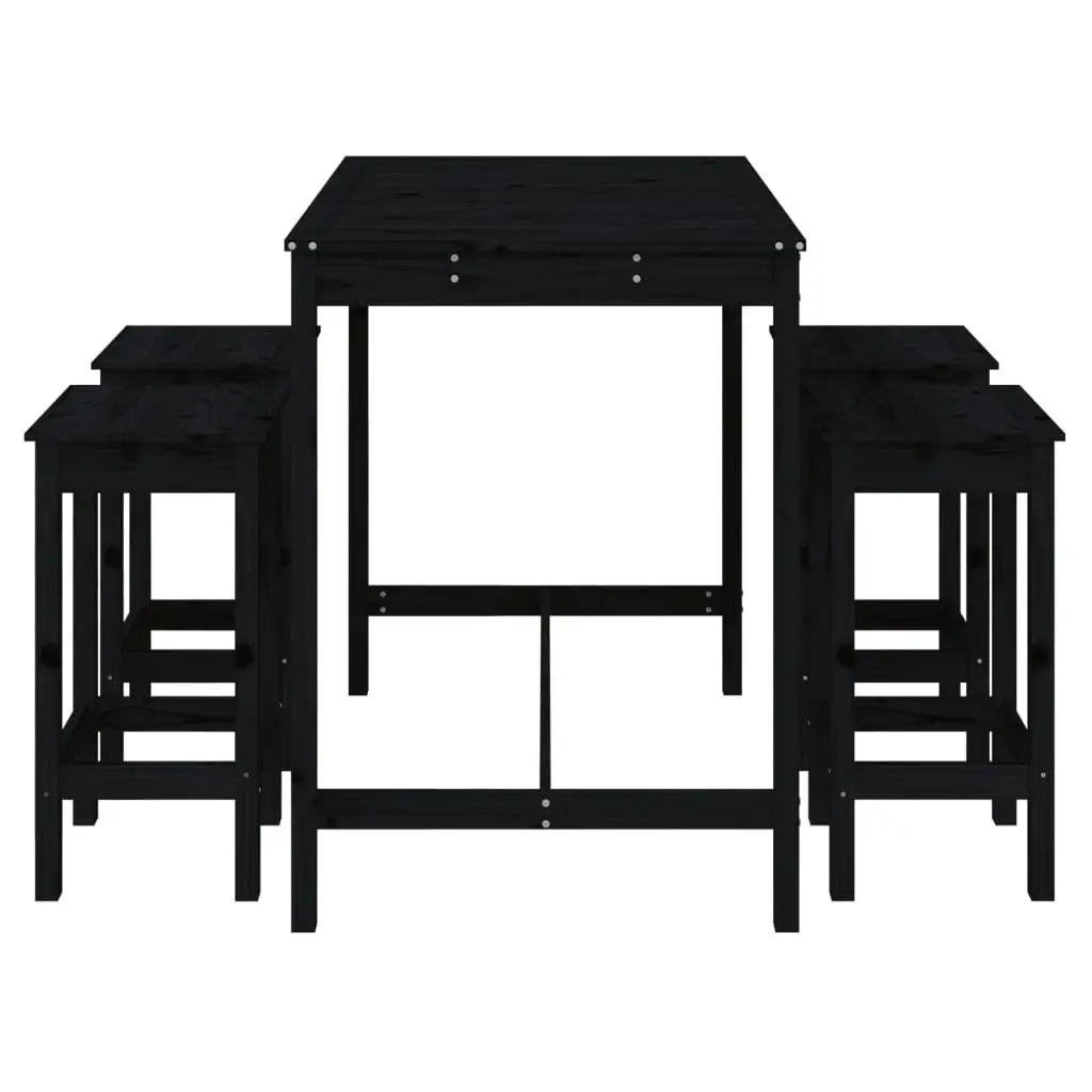 5PieceBarSetSolidPineWoodBlackOutdoorFurnitureStoolsGardenPatioTable