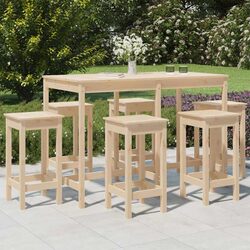 Garden Bar Set 7 Piece Outdoor Furniture Solid Wood Pine Brown Patio Stools