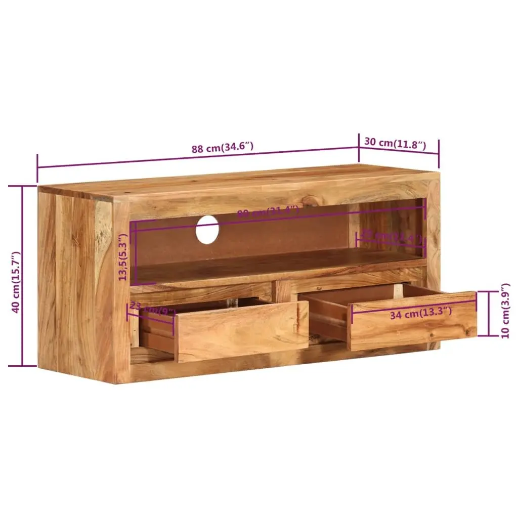 TV Cabinet 88x30x40 cm Solid Wood Acacia Stand Unit Lowboard Storage Drawers