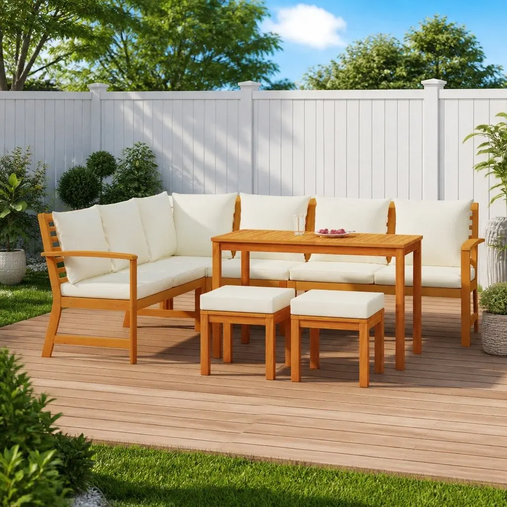 7 Piece Garden Dining Set Solid Acacia Wood Outdoor Patio Furniture Brown