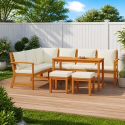 Practical 7 Piece Acacia Wood Dining Set for Outdoors