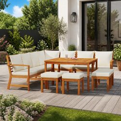 Versatile Outdoor Dining Set - 11 Pieces with Cushions