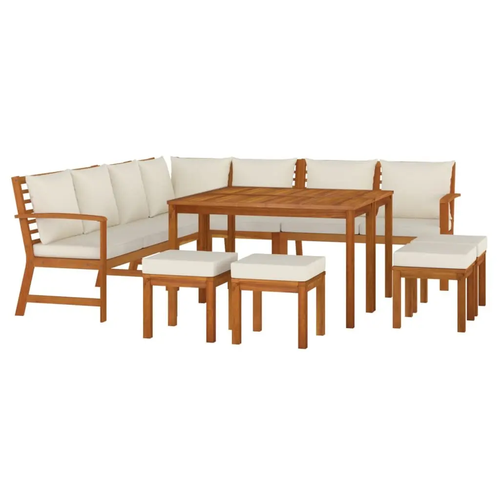 Outdoor Dining Set 11 Piece Garden Furniture Solid Wood Acacia with Cushions