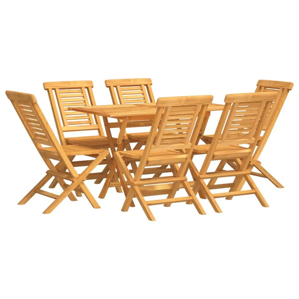 7 Piece Outdoor Garden Dining Set Solid Teak Wood Foldable Table Chair Brown