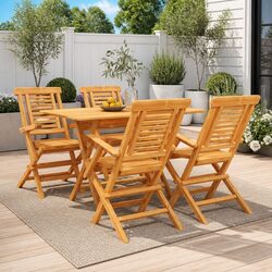 Practical 5 Piece Foldable Teak Dining Set for Garden Use