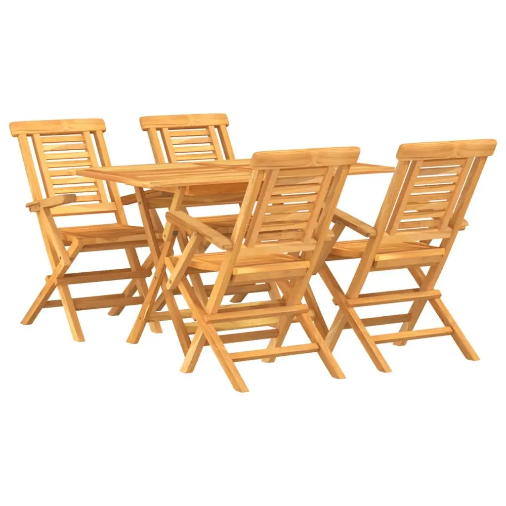 Garden Dining Set Teak Wood Foldable 5 Piece Outdoor Furniture Brown