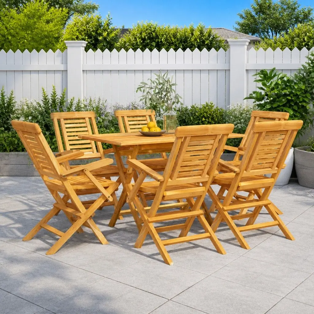 7 Piece Garden Dining Set Outdoor Furniture Table Chairs Brown Wood Patio