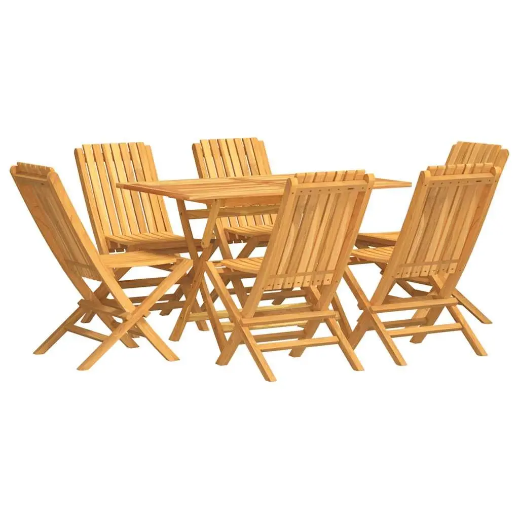 7 Piece Outdoor Dining Set Teak Wood Foldable Table and Chairs Brown