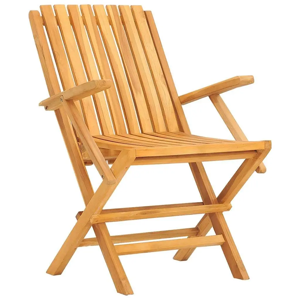 5 Piece Outdoor Dining Set Solid Teak Wood Brown Patio Table and Slatted Chairs