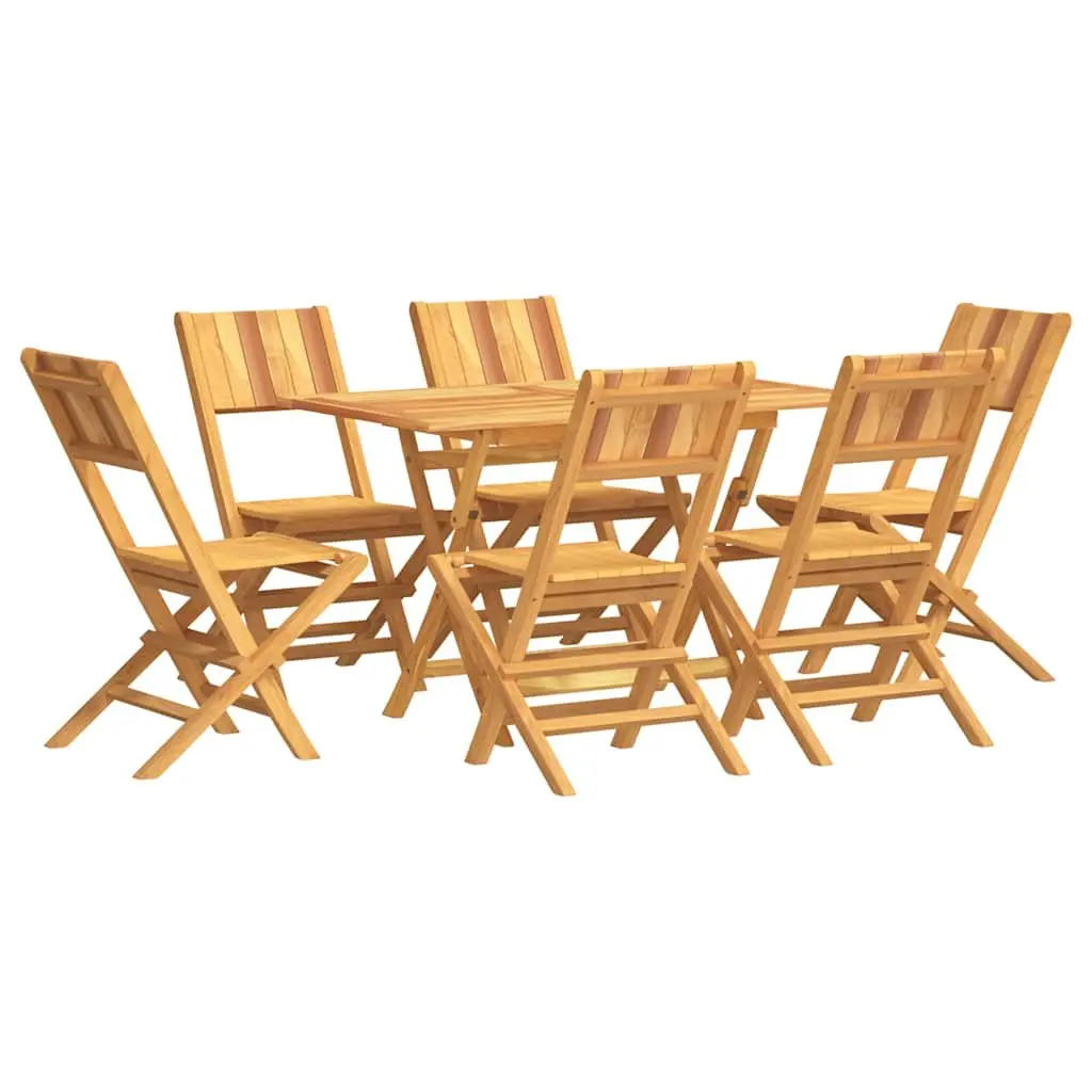 7 Piece Outdoor Garden Dining Set Solid Teak Wood Folding Table Brown Backrest Chairs Parasol Hole
