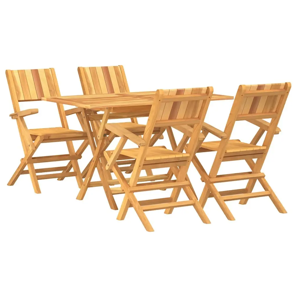 Garden Dining Set Teak Wood 5 Piece Outdoor Furniture Table Chairs Brown