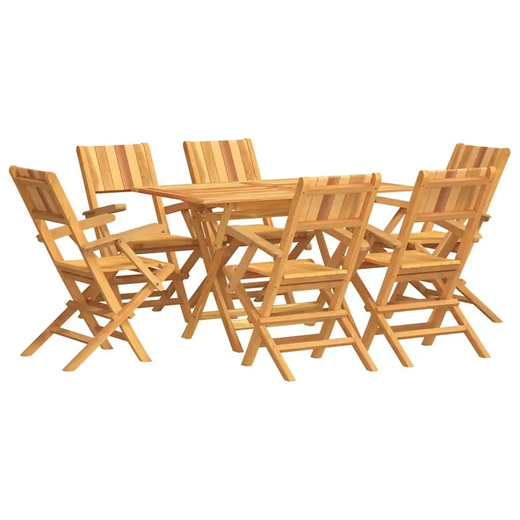 7 Piece Folding Garden Dining Set Teak Wood Brown Outdoor Furniture with Table and Chairs