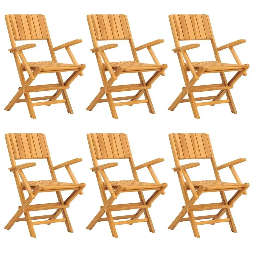 7 Piece Folding Garden Dining Set Teak Wood Brown Outdoor Furniture with Table and Chairs