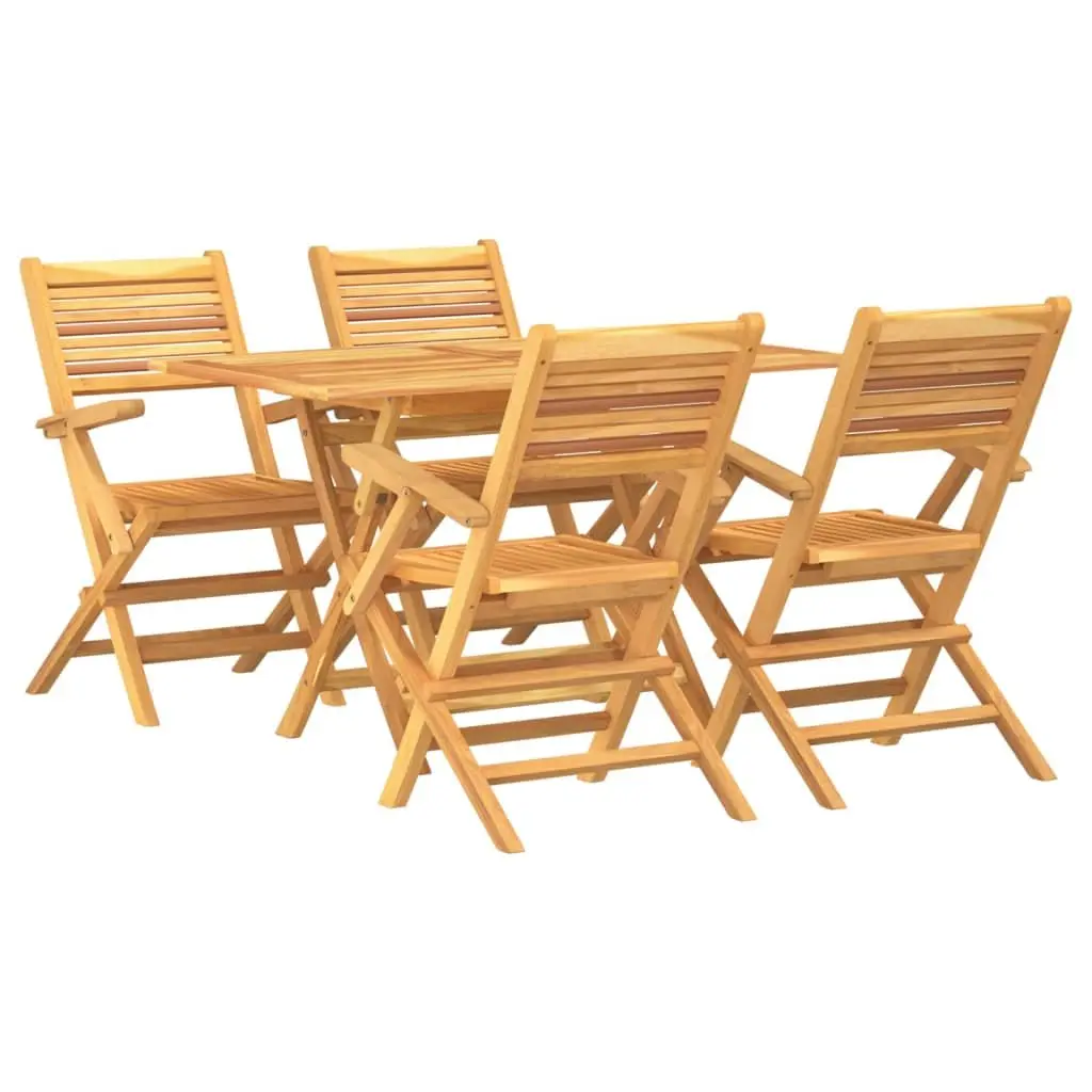 5 Piece Outdoor Dining Set Teak Wood Table Chairs Brown