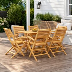 7 Piece Garden Dining Set Outdoor Furniture Table Chairs Foldable Brown