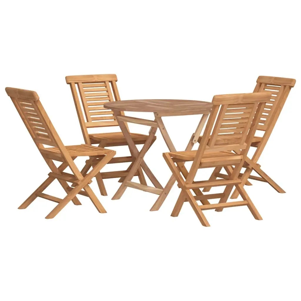 5 Piece Garden Dining Set Teak Wood Foldable Brown