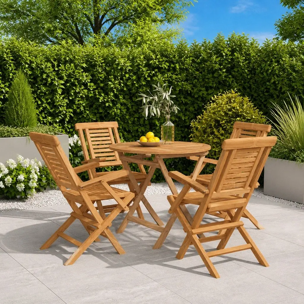 5PieceOutdoorDiningSetFoldingTableandChairsBrownSolidTeakWood
