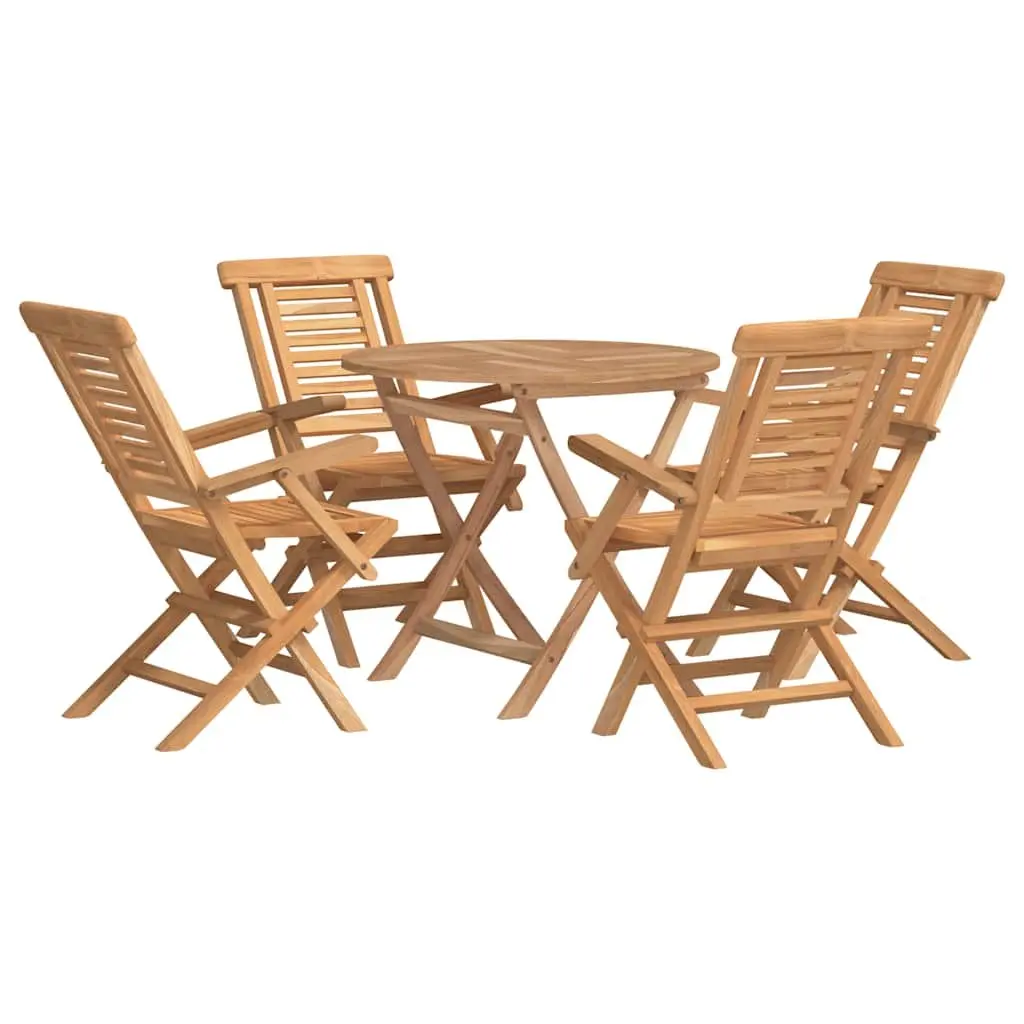 5PieceOutdoorDiningSetFoldingTableandChairsBrownSolidTeakWood