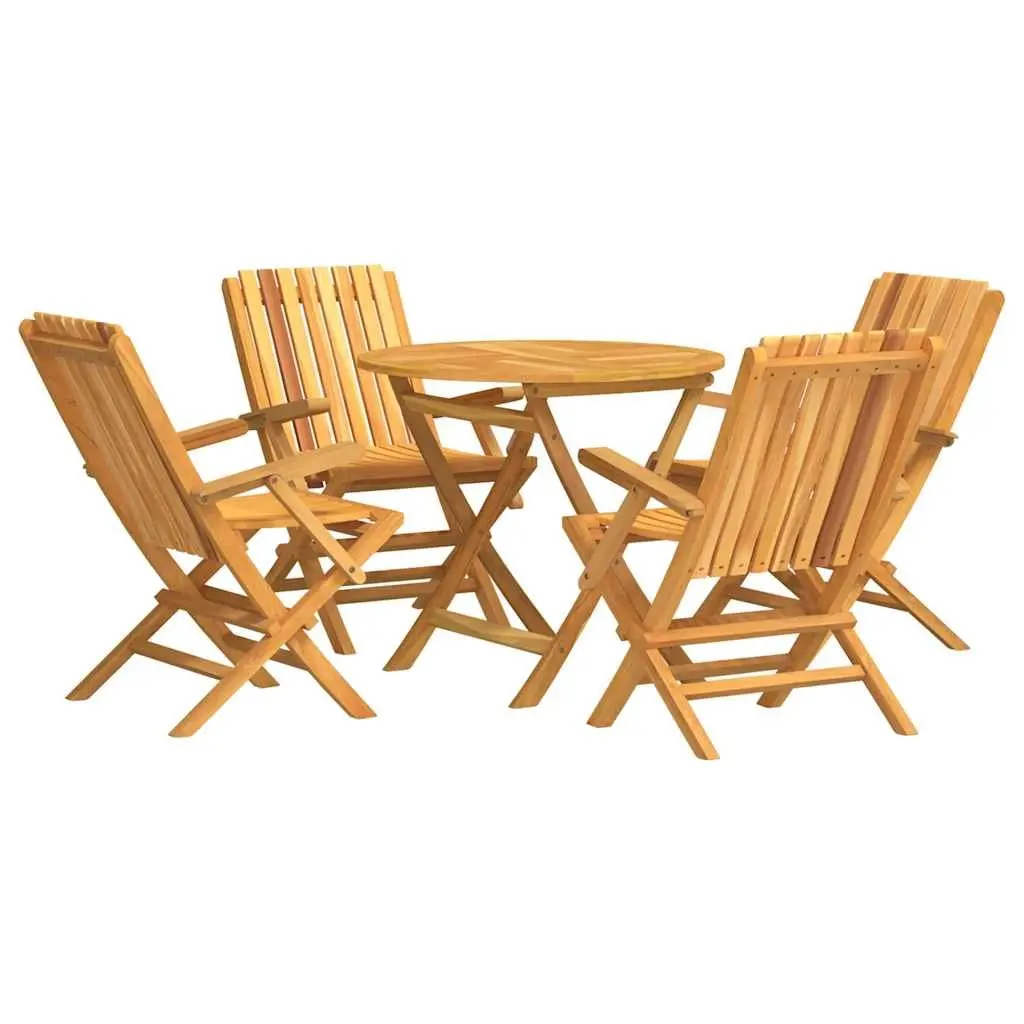 Garden Dining Set Teak Wood 5 Piece Outdoor Furniture Table Chairs Brown