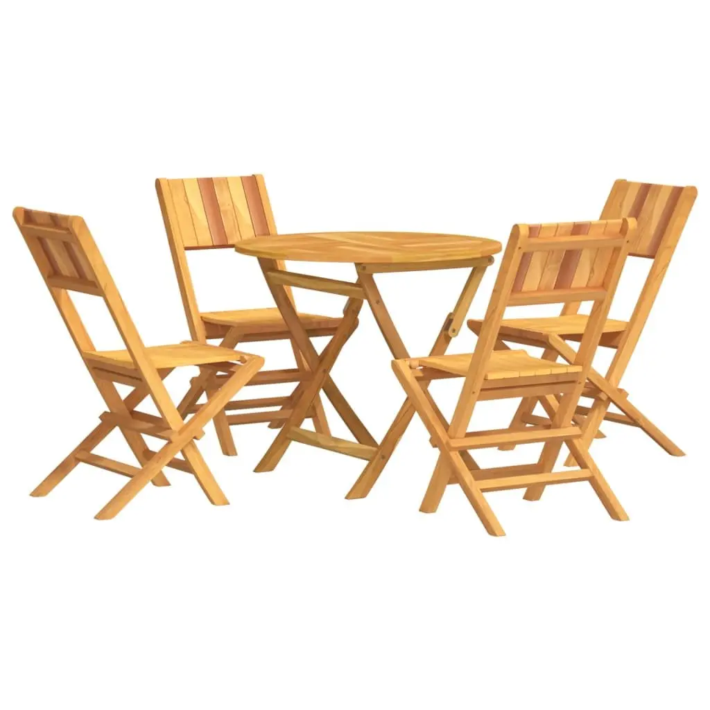 5 Piece Garden Dining Set Solid Teak Wood Folding Chairs Brown