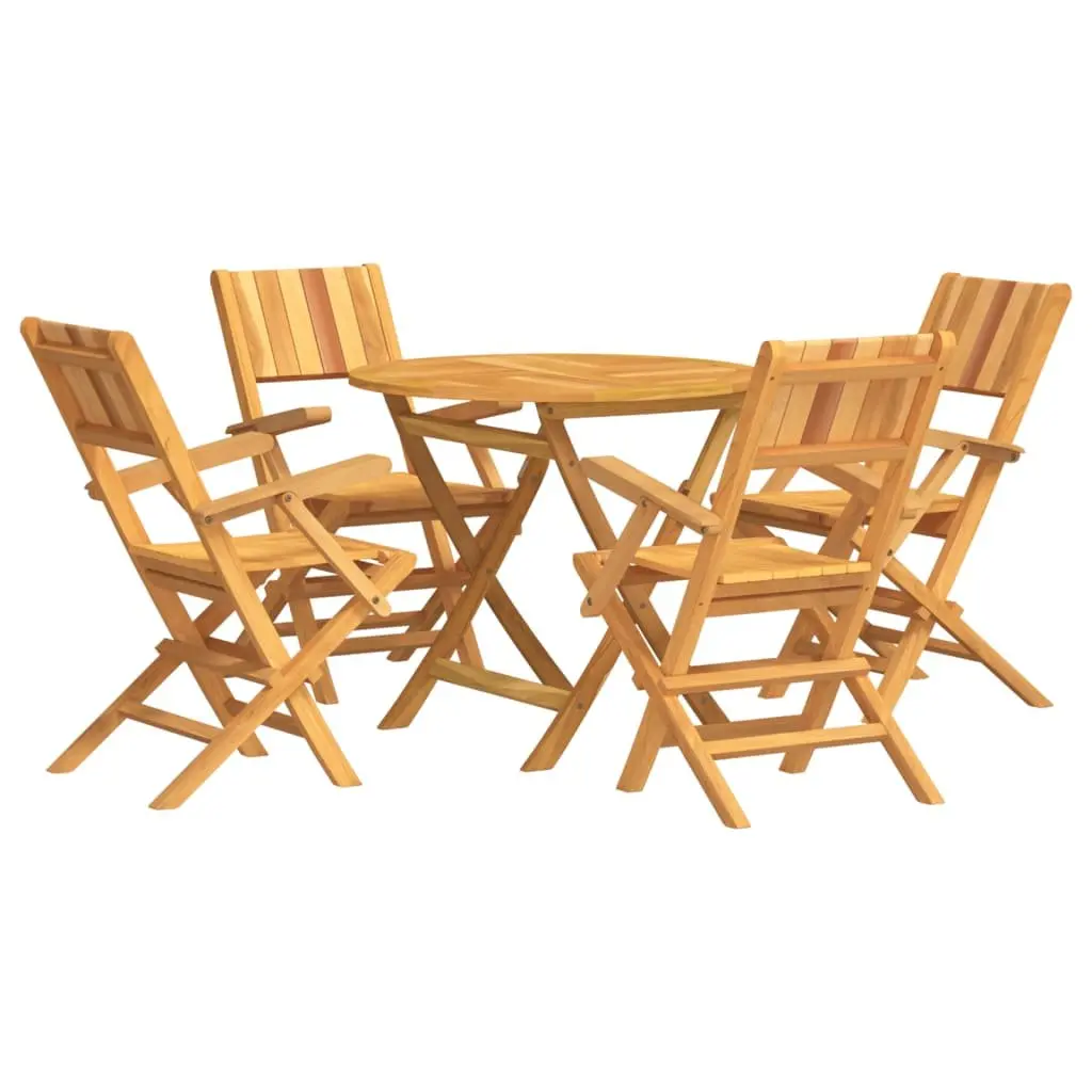 5 Piece Garden Dining Set Solid Teak Wood Foldable Chairs Table Brown