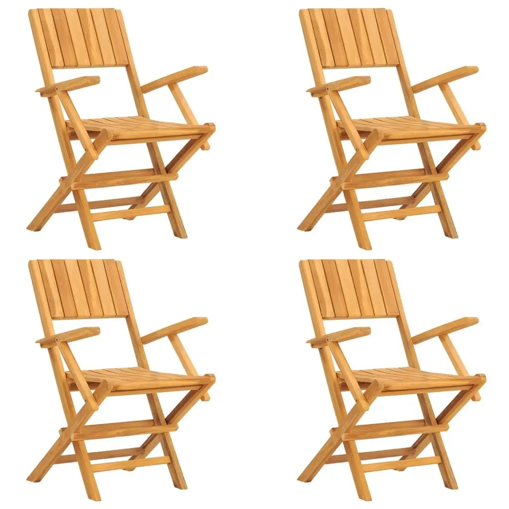 5 Piece Garden Dining Set Solid Teak Wood Foldable Chairs Table Brown