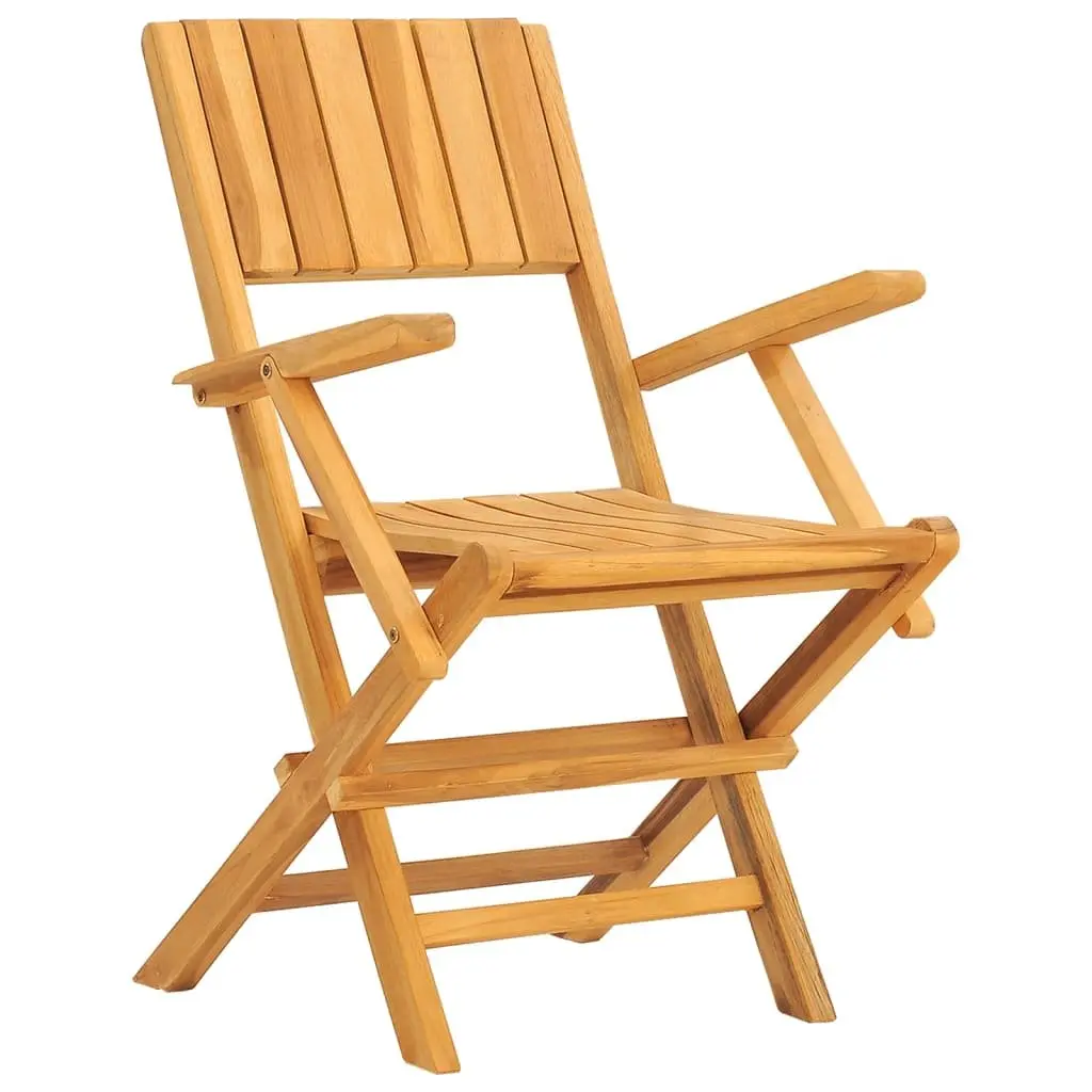 5 Piece Garden Dining Set Solid Teak Wood Foldable Chairs Table Brown