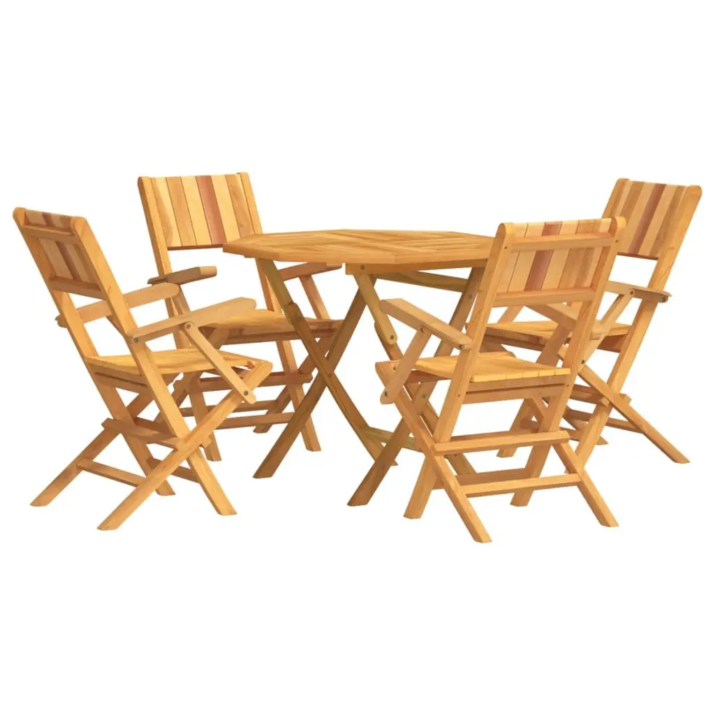 5 Piece Garden Dining Set Solid Teak Wood Foldable Outdoor Patio Table Chairs Brown