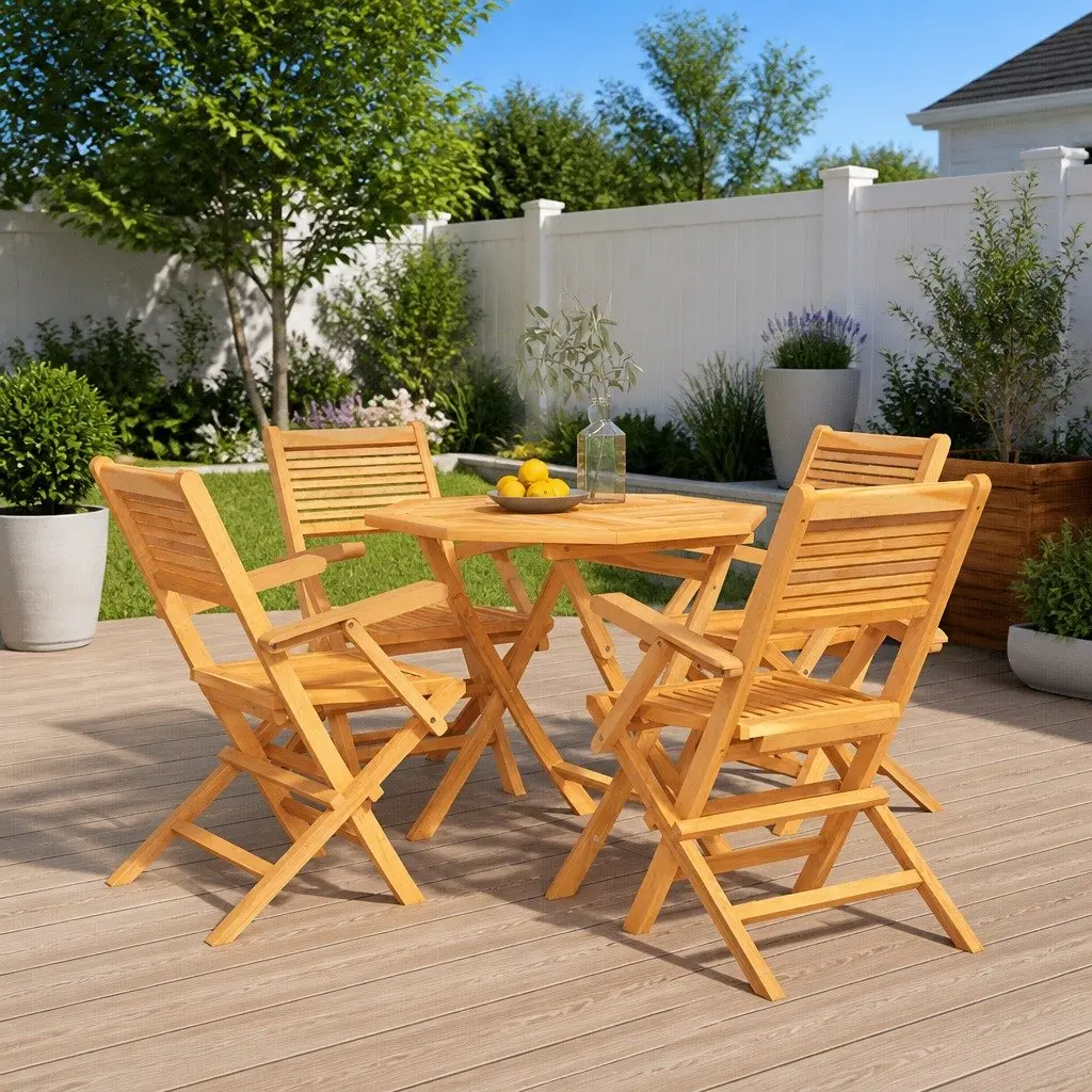 5-Piece Folding Wooden Garden Dining Set