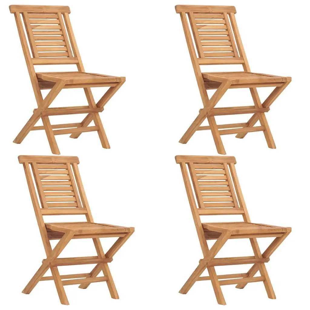 5 Piece Garden Dining Set Solid Teak Wood Folding Table Chairs Brown