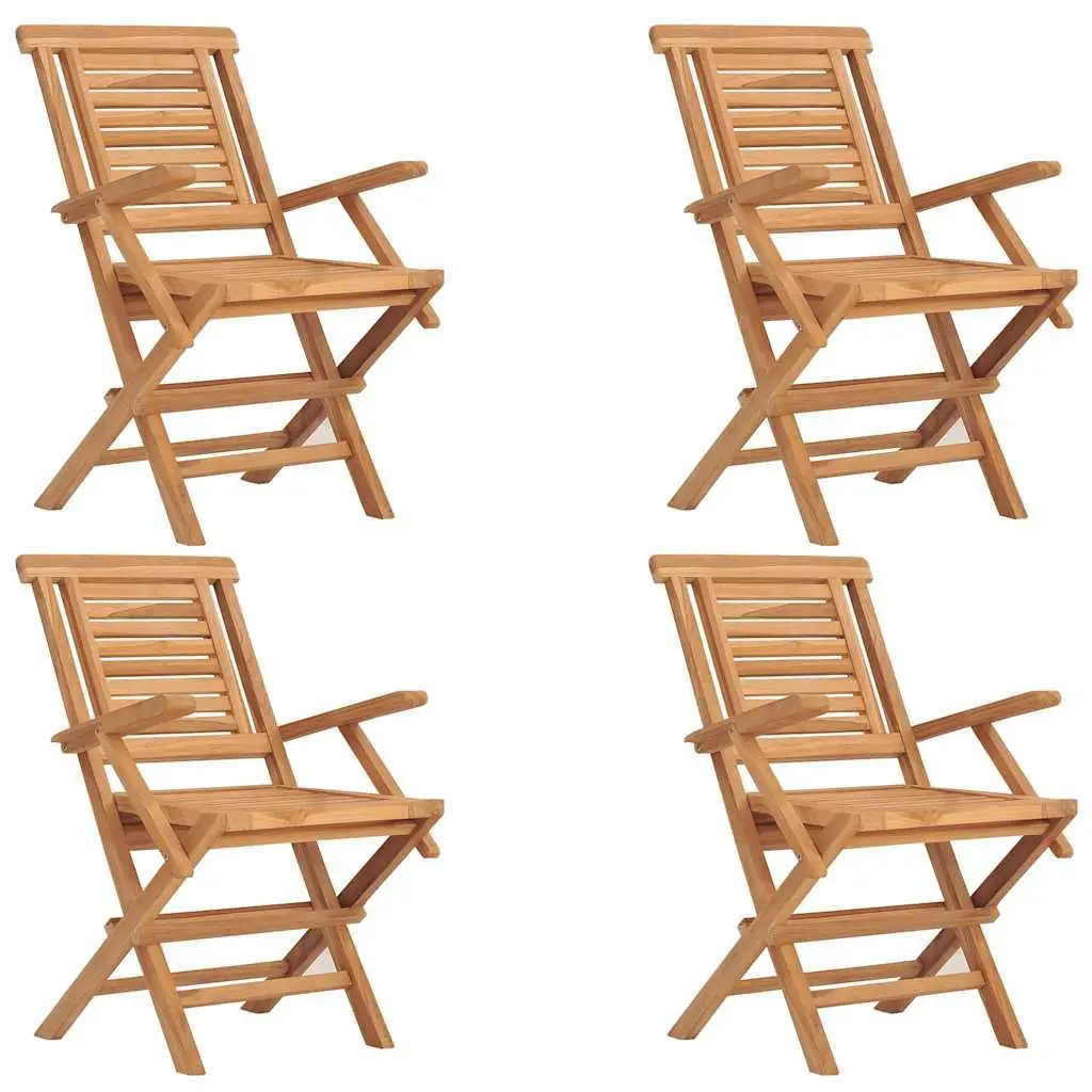 Garden Dining Set Solid Teak Wood 5 Piece Brown Foldable Outdoor Furniture Table Chairs