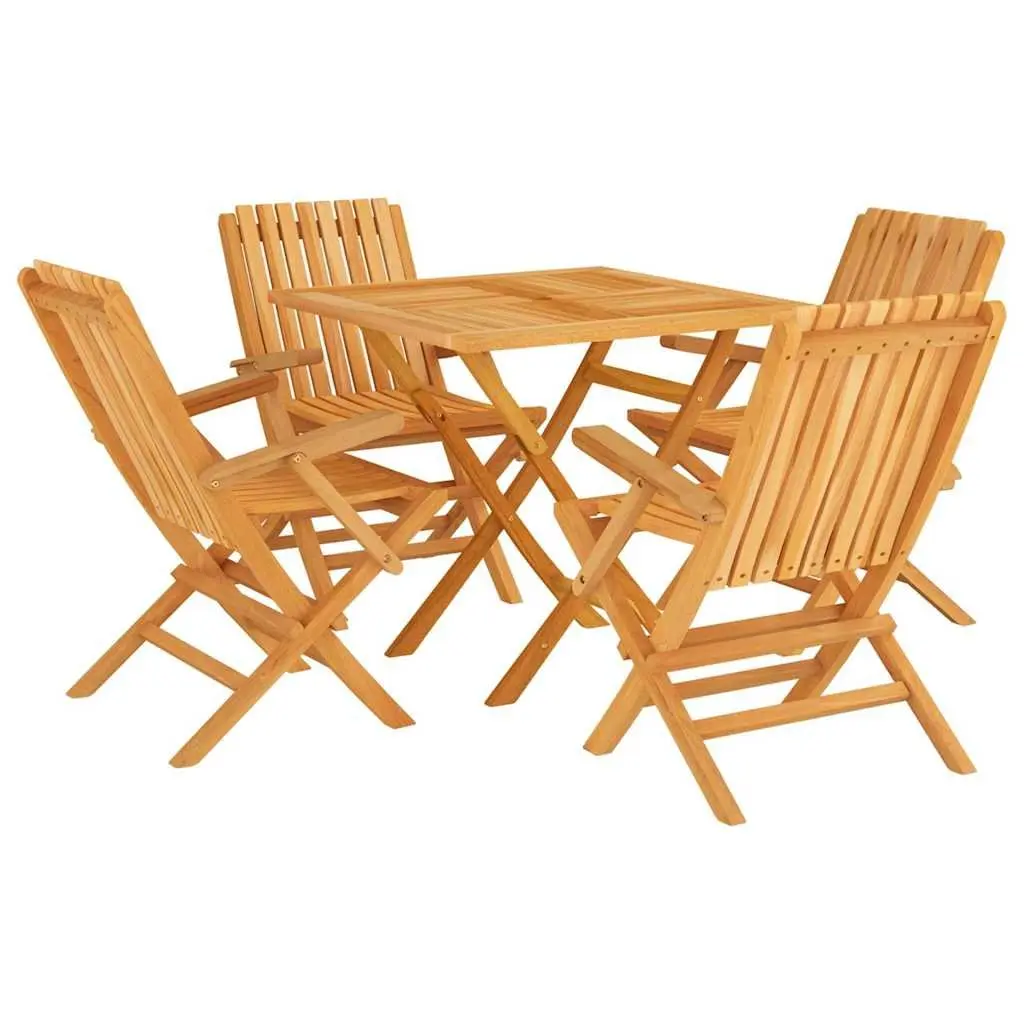 5 Piece Garden Dining Set Teak Wood Table Chairs Brown