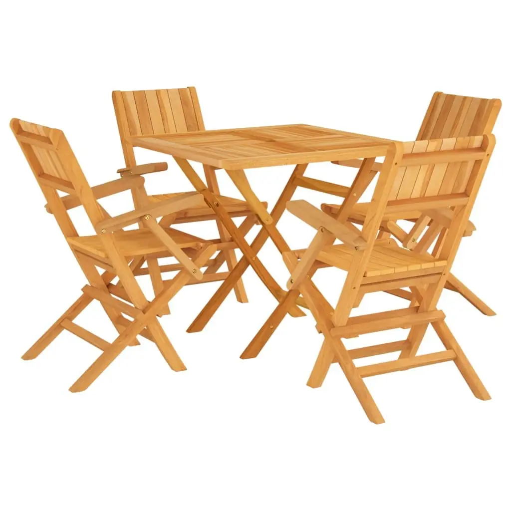 5 Piece Garden Dining Set Teak Wood Foldable Slatted Outdoor Table Chairs Brown