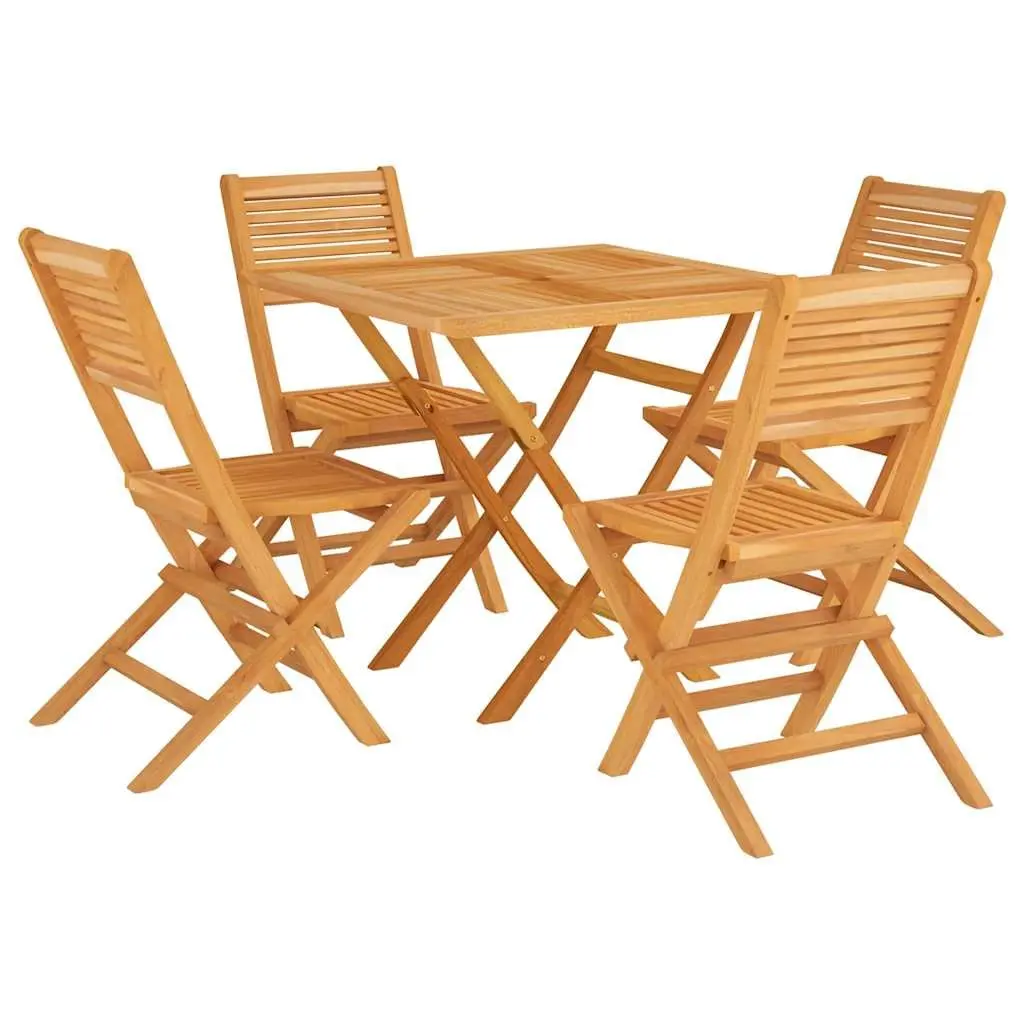 Garden Dining Set Wooden 5 Piece Outdoor Furniture Brown Foldable Patio Table Chairs