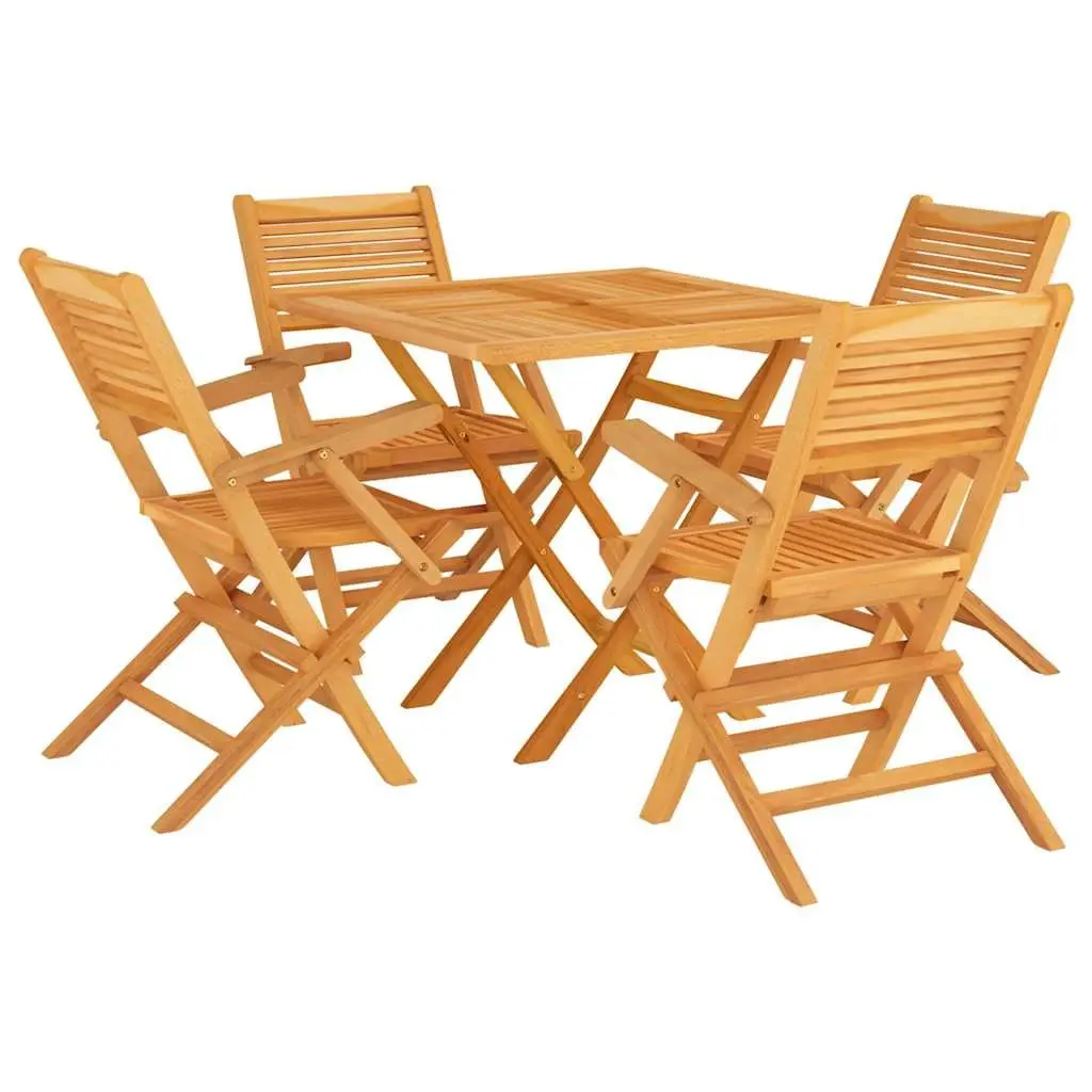 5 Piece Garden Dining Set Outdoor Furniture Teak Wood Table Chairs Brown