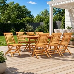 Outdoor Folding Garden Chairs Set of 8 Teak Wood Slatted Backrest Brown
