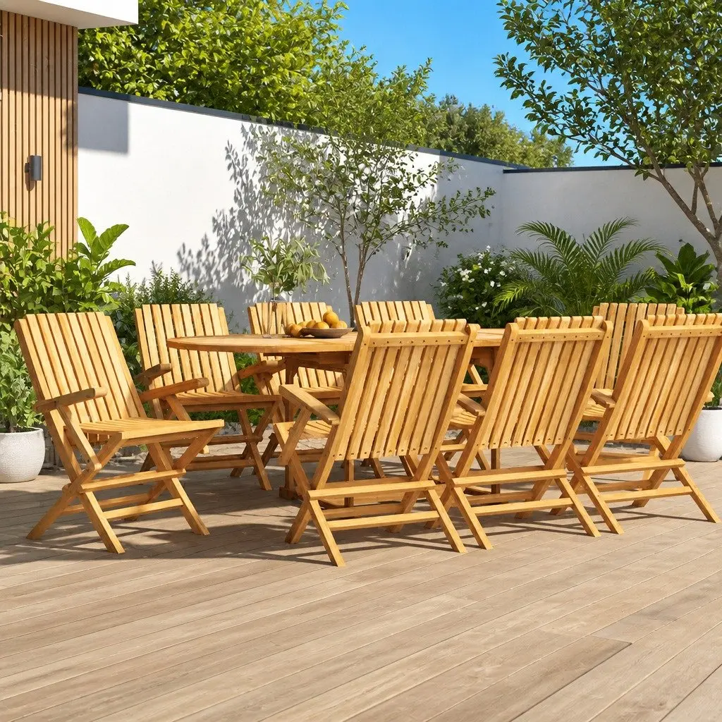 Wooden Folding Garden Chairs Set 8 Pieces Teak Brown 61 x 67 x 90 cm