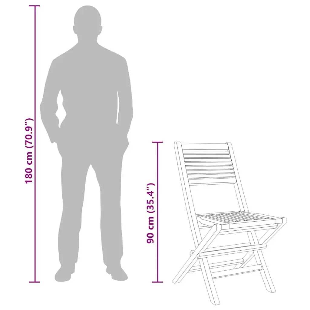 Outdoor Folding Chairs Brown Solid Teak Wood Set of 4 with Slatted Backrest