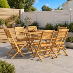 Outdoor Folding Garden Chairs Set 6 pcs Solid Wood Teak Brown Slatted Design