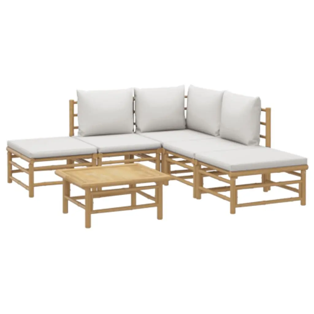 6 Piece Bamboo Modular Patio Lounge Set Outdoor Furniture with Cushions Brown