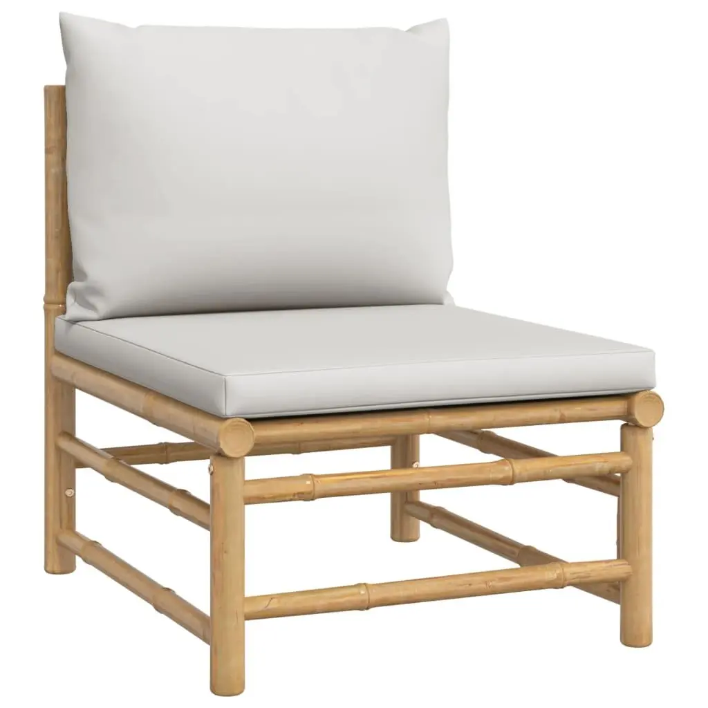 5 Piece Bamboo Garden Lounge Set Outdoor Furniture Brown with Light Grey Cushions