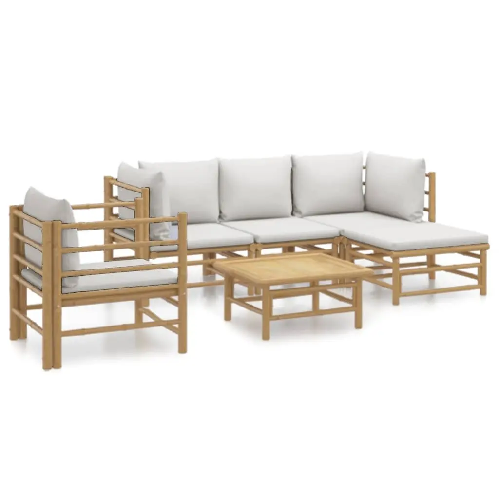 6 Piece Garden Lounge Set Bamboo Outdoor Furniture with Cushions Patio Sofa