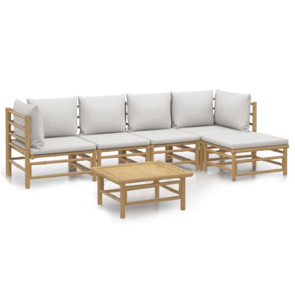 Garden Lounge Set Bamboo 6 Piece Outdoor Furniture Sectional Brown with Cushions