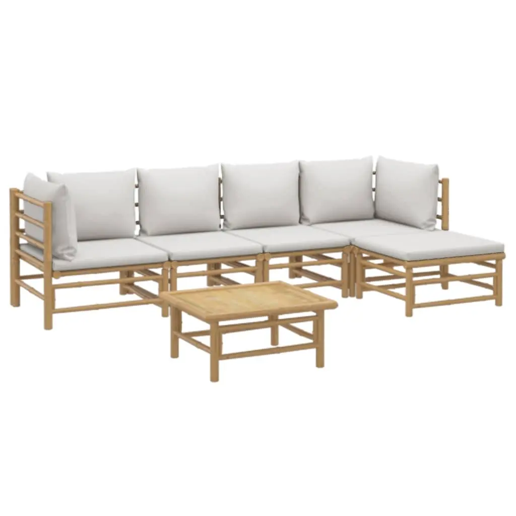 Garden Lounge Set Bamboo 6 Piece Outdoor Furniture Sectional Brown with Cushions