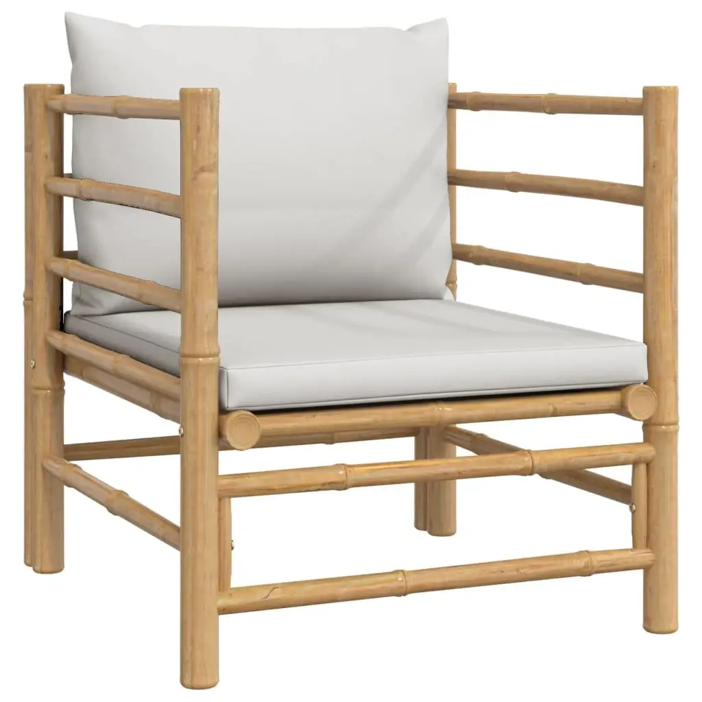 7 Piece Bamboo Garden Lounge Set Modular Outdoor Furniture with Light Grey Cushions