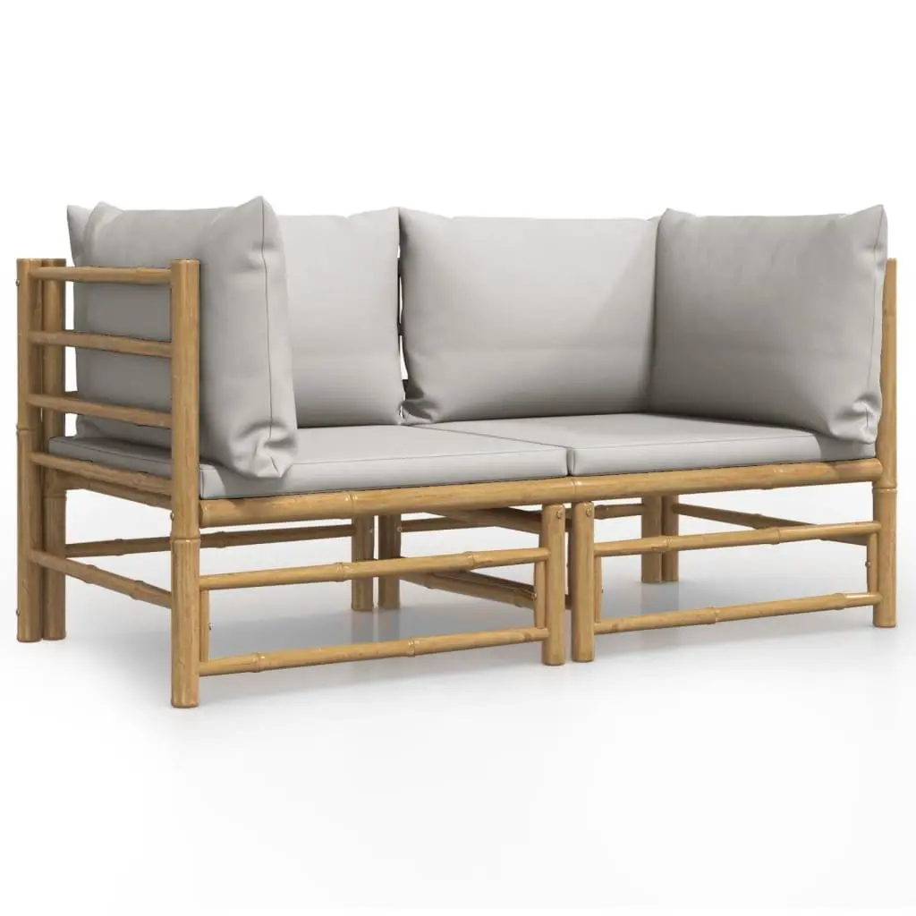 Bamboo Corner Sofa Set 2 Piece Modular Grey Cushions Outdoor Furniture