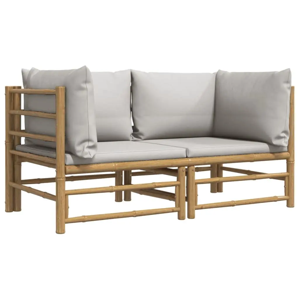 Bamboo Corner Sofa Set 2 Piece Modular Grey Cushions Outdoor Furniture