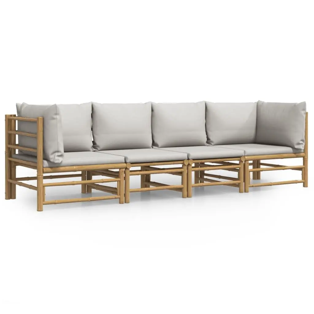 4 Piece Bamboo Garden Lounge Set Modular Outdoor Furniture Brown with Light Grey Cushions