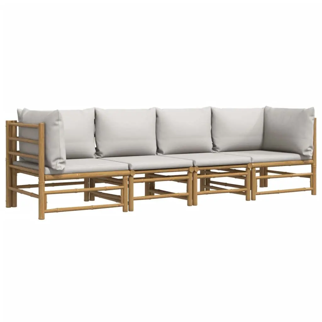 4 Piece Bamboo Garden Lounge Set Modular Outdoor Furniture Brown with Light Grey Cushions
